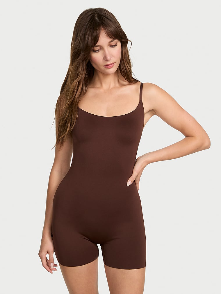 Victoria's Secret, Victoria's Secret Luxe Contour Short Onesie, Ganache, onModelFront, 1 of 4