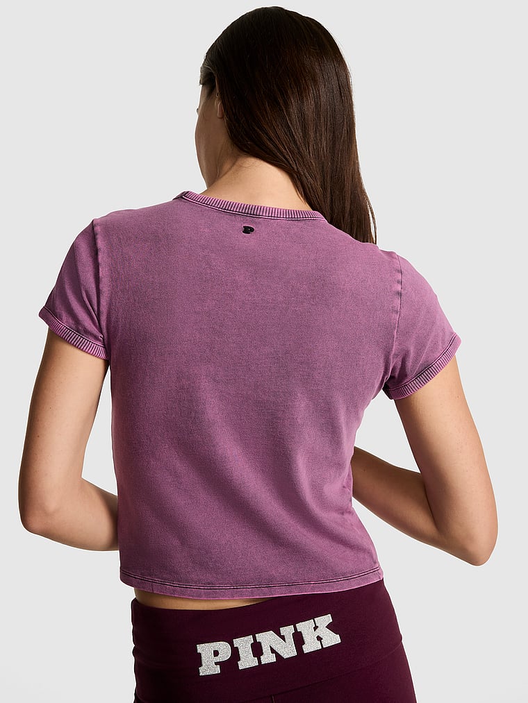 PINK Retro Cotton Tee, Pure black pink wash band, onModelBack, 2 of 3 Scarlett is 5'11" or 180cm and wears Small