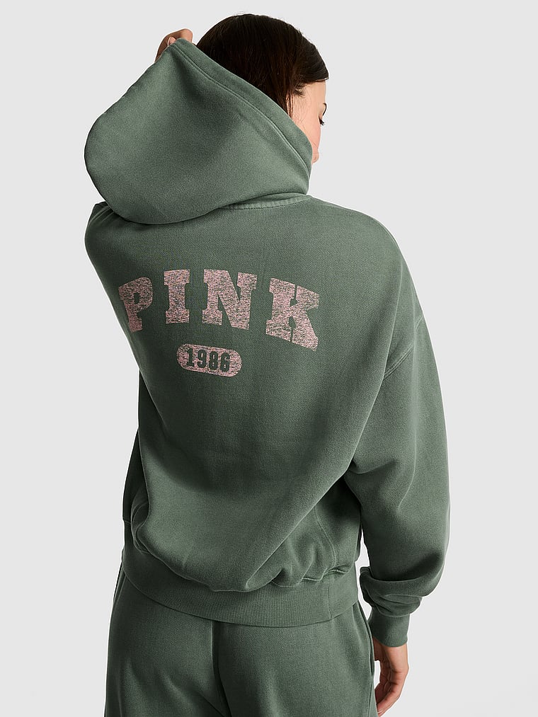 PINK Ivy Fleece Campus Full-Zip Hoodie, onModelFront, 3 of 4
