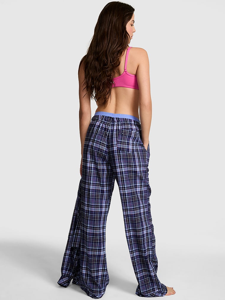 PINK Boyfriend Flannel Sleep Pants, Nior navy plaid, onModelBack, 4 of 4 Scarlett is 5'11" or 180cm and wears Small