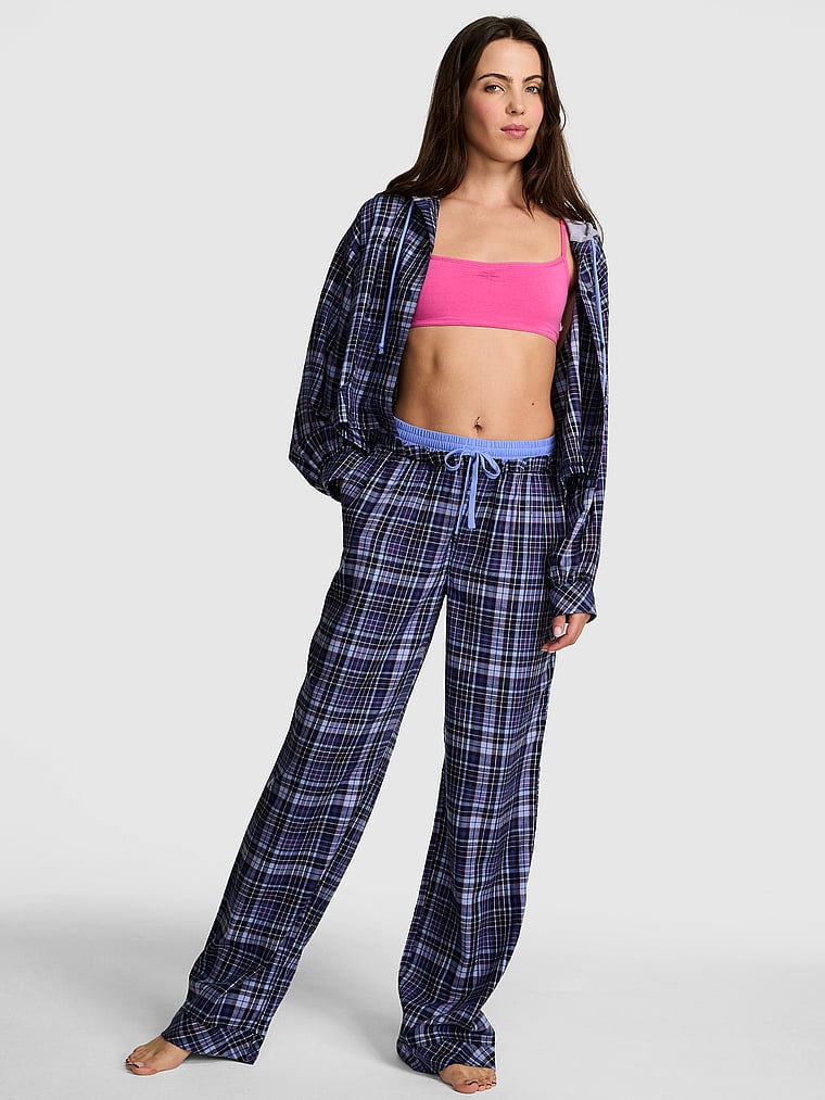 PINK Boyfriend Flannel Sleep Pants, Nior navy plaid, onModelFront, 3 of 4 Scarlett is 5'11" or 180cm and wears Small