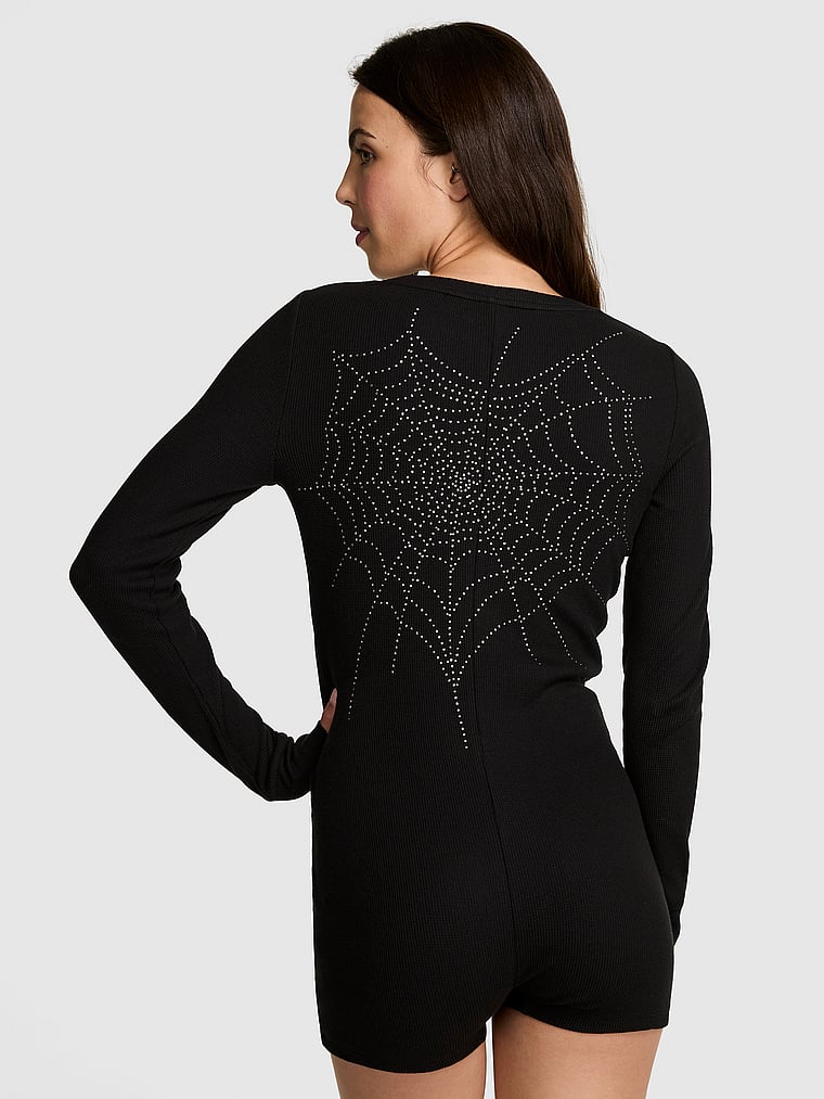 PINK Halloween Romper, Black, onModelBack, 2 of 4 Scarlett is 5'11" or 180cm and wears S/Long