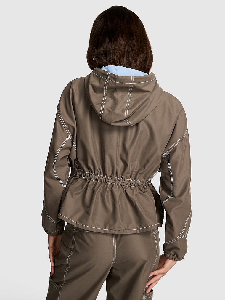 PINK Twill Cinched Full-Zip Jacket, Tempting Taupe, onModelBack, 2 of 4 Scarlett is 5'11" and wears Small