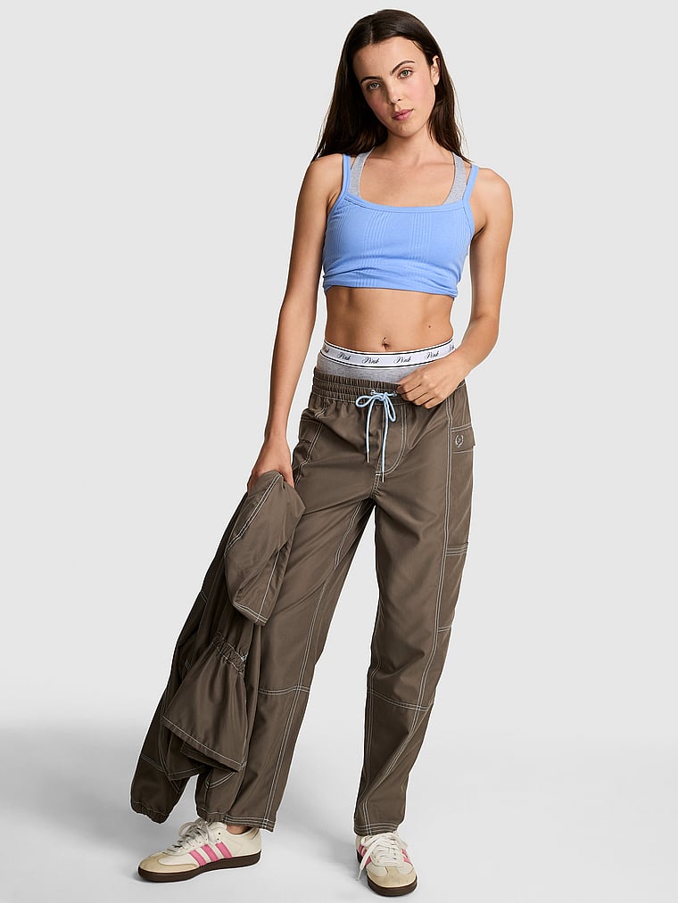 Twill Seamed Wide-Leg Pants