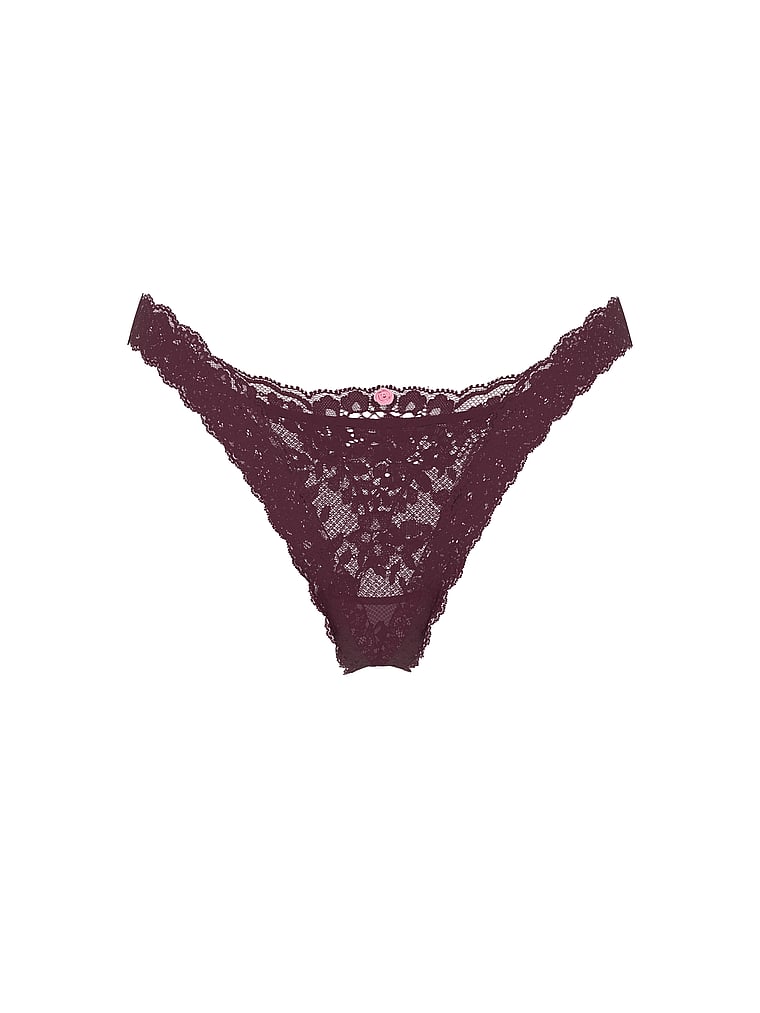 Victoria's Secret, Dream Angels Lace-Trim Brazilian Panty, Winter Wine, offModelFront, 4 of 4