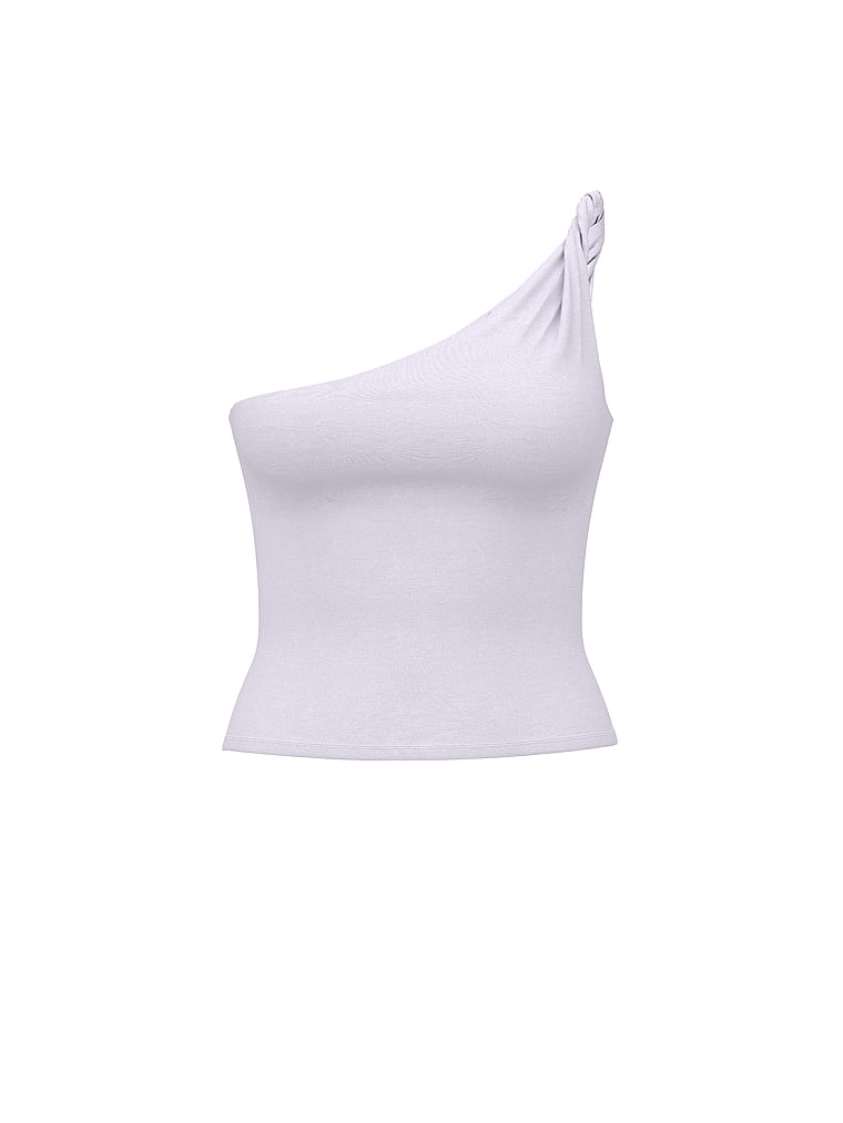 PINK Base Stretch Twisted One-Shoulder Tank Top, Purple Whisper, offModelFront, 4 of 4