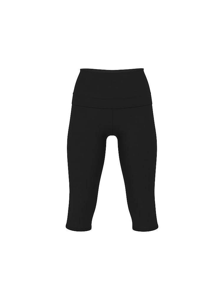 PINK All-Day Cotton™ Foldover Capri Leggings, Pure Black Solid, offModelFront, 3 of 3