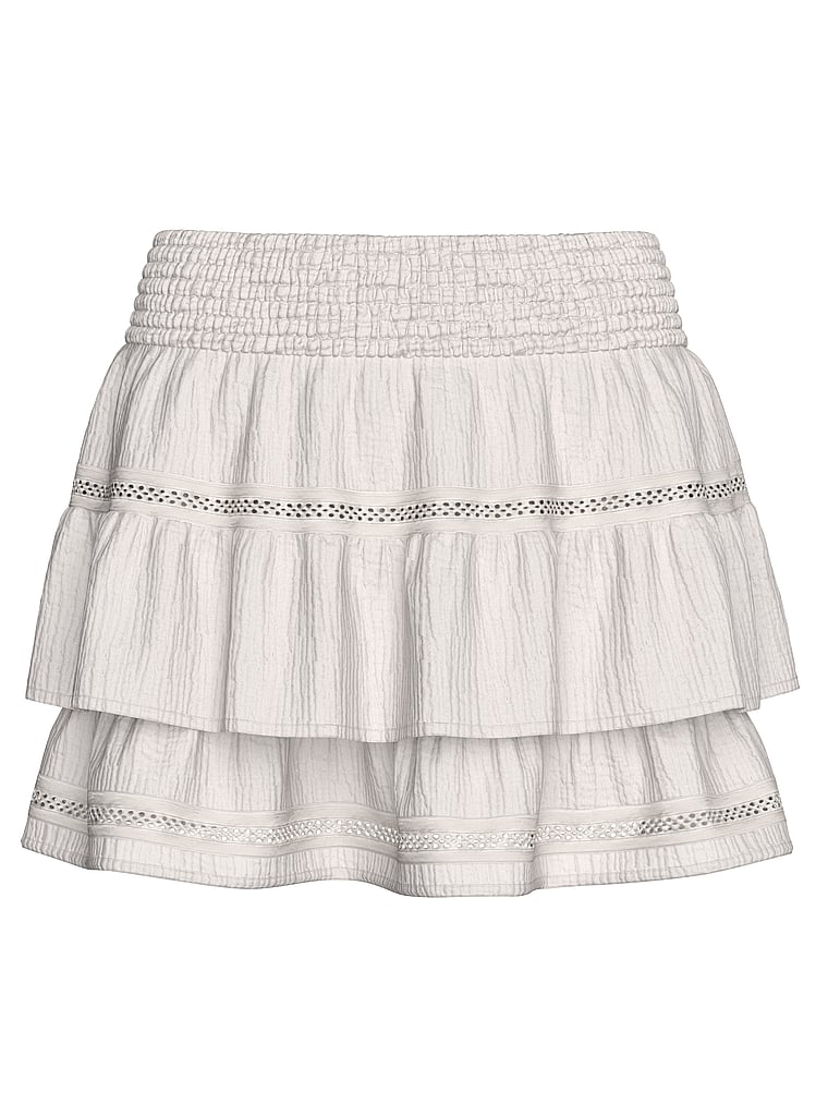 Victoria's Secret, Victoria's Secret Swim Beachwear Cotton Gauze Ruffled Mini Skirt, Coconut White, offModelFront, 4 of 4