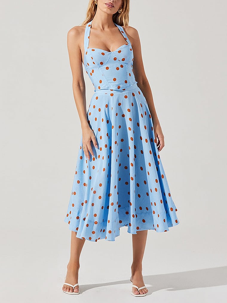 Victoria's Secret, Astr The Label Janie Top, Blue Rust Polkadot, onModelFront, 1 of 4