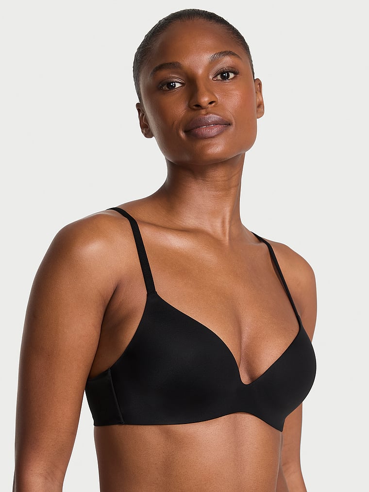 Victoria's Secret, Body by Victoria FlexFactor Lightly Lined Plunge Demi Bra, Black, onModelFront, 1 of 5 Tsheca is 5'9" or 175cm and wears 34B or Small