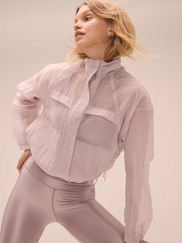 Victoria's Secret, VSX VSX Sheer Ripstop Jacket, Bare Pink, onModelSide, 1 of 5