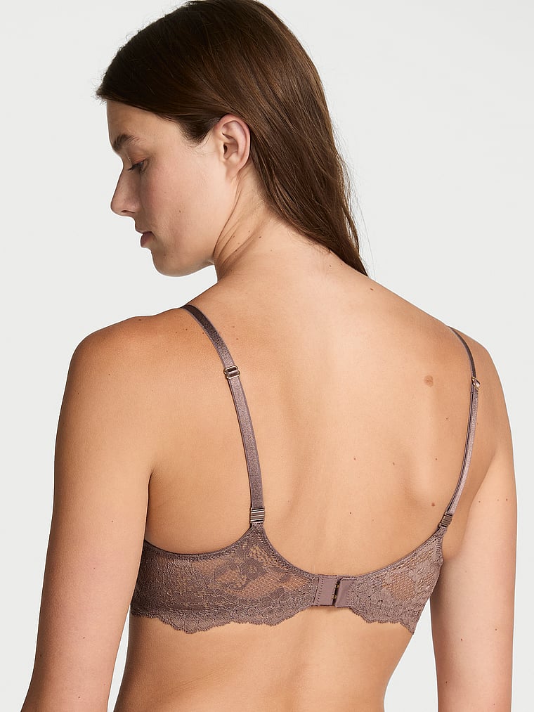 Victoria's Secret, Dream Angels Pretty Petals Lightly Lined Demi Bra, Cloudy Grey, onModelBack, 2 of 3 Mackenzie is 5'10" or 178cm and wears 34B or Small