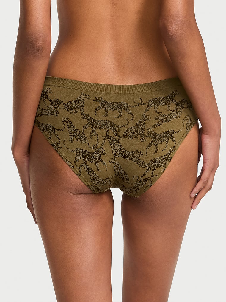 Victoria's Secret, Seamless Seamless Hiphugger Panty, Green Chameleon Leopards, onModelBack, 2 of 3 Shaanti is 5'9" and wears Small