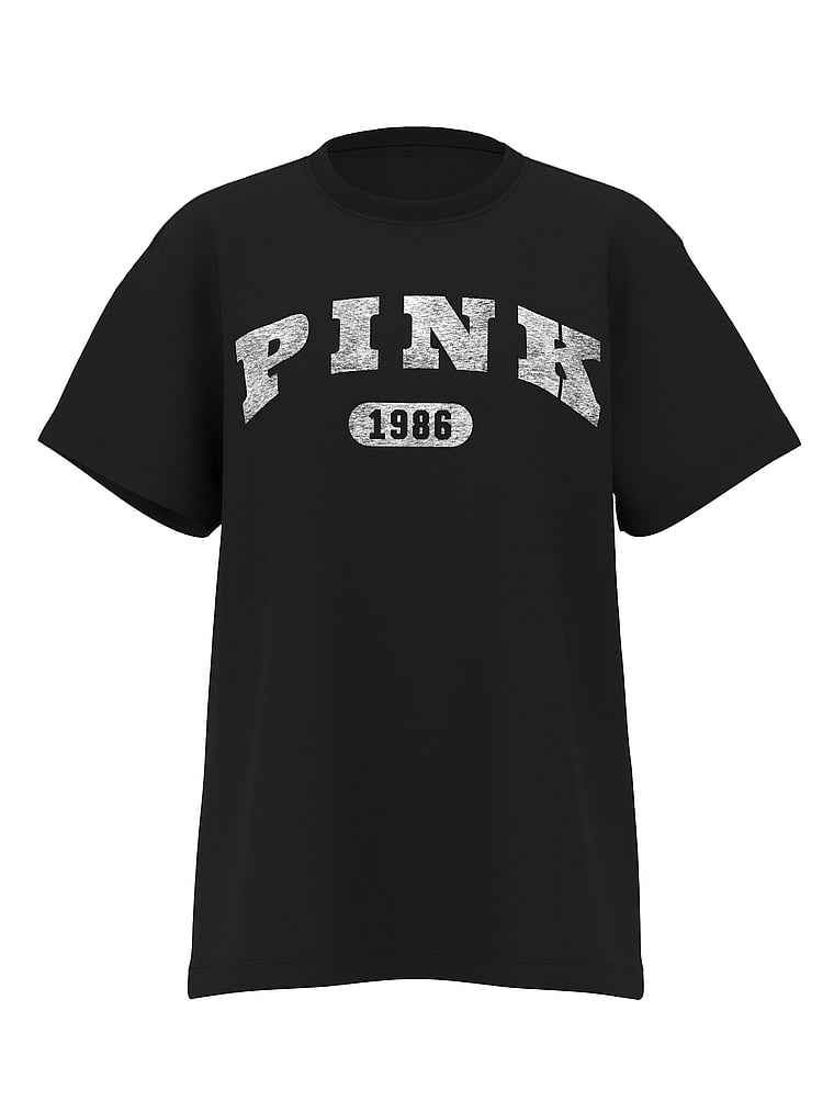 PINK Campus Cotton Tee, Pure Black  Pink, offModelFront, 4 of 4