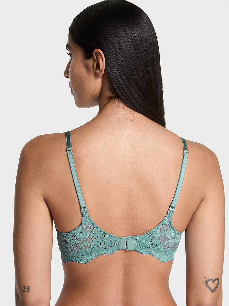 Victoria's Secret, Dream Angels Smooth & Lace Push-Up Bra, Arctic Green, onModelBack, 2 of 4 Anisha is 5'11" or 180cm and wears 34B or Small