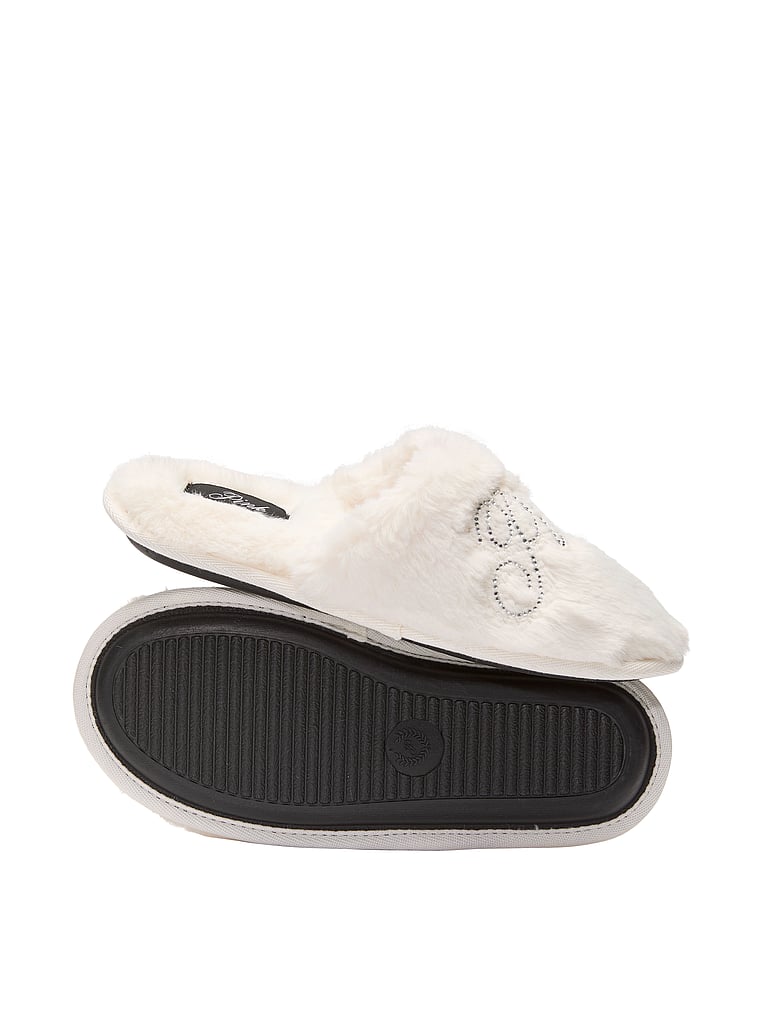 PINK Faux-Fur Closed-Toe Slippers, Winter White Bling Logo, onModelBack, 2 of 2