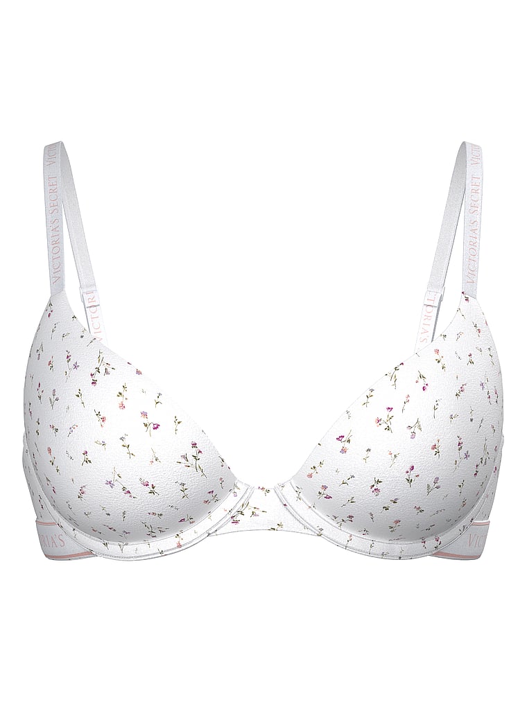 Victoria's Secret, The T-shirt Lightly Lined Cotton Demi Bra, VS White Ditsy, offModelFront, 3 of 3