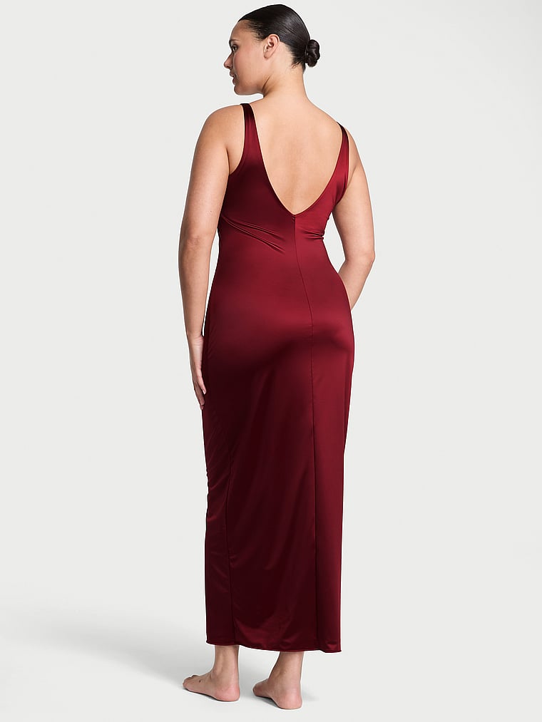 Victoria's Secret, Victoria's Secret SoSleek™ Maxi Slip Dress, Sangria Red, onModelBack, 2 of 5 Karmi is 5'10" and wears 34DD (E) or Large