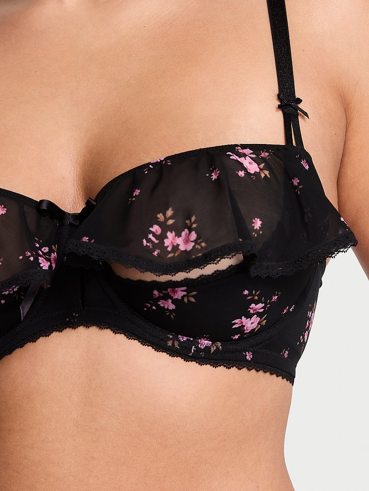 Victoria's Secret, Dream Angels Wicked Unlined Sheer Flutter Peekaboo Balconette Bra, detail, 3 of 5