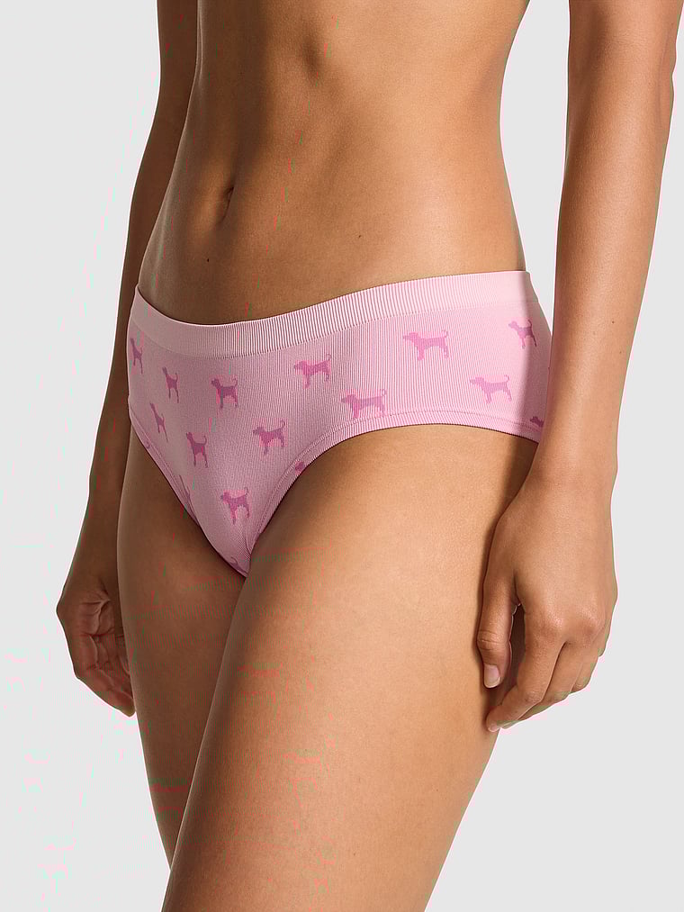 PINK Seamless Hiphugger Panty, Pink Tulip Dog Print, onModelFront, 1 of 3 Rae is 5'10" and wears Small