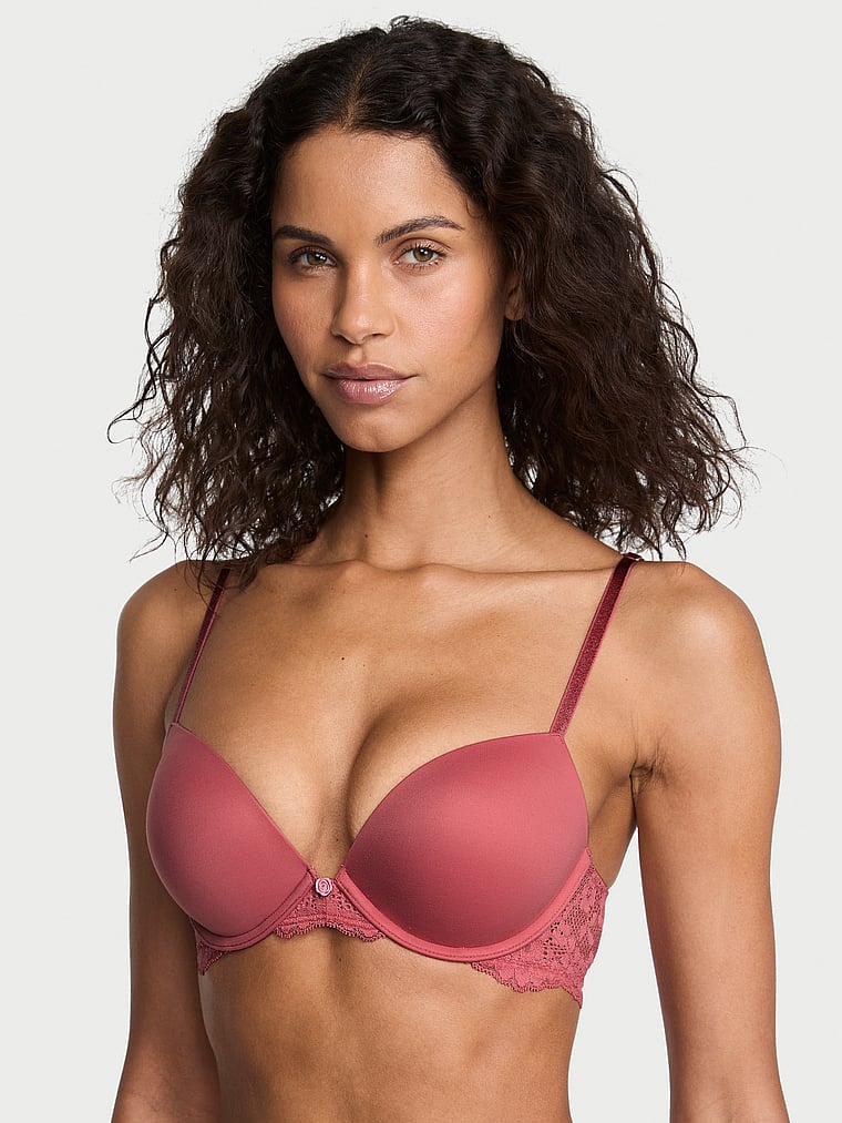 Victoria's Secret, Dream Angels Vintage Blossom Embroidery Push-Up Bra, Seductive Rose, onModelFront, 1 of 4 Daiane is 5'11" or 180cm and wears 34B or Small