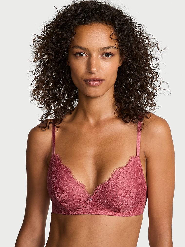 Victoria's Secret, Dream Angels Lace Wireless Push-Up Bra, Seductive Rose, onModelFront, 1 of 4 Nikita  is 5'10" or 178cm and wears 34B or Small