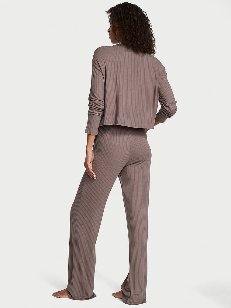 Victoria's Secret, Victoria's Secret SoSoft™ Modal Wide-Rib Long Lounge Set, Cloudy Grey, onModelBack, 2 of 3 Daiane is 5'11" or 180cm and wears S/Long