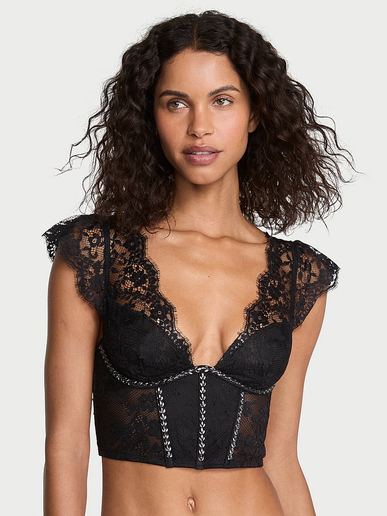 Twinkle Lace Cap-Sleeve Corset Top