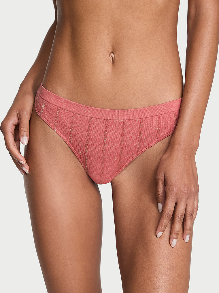 Victoria's Secret, Seamless Seamless Thong Panty, Seductive Rose Lurex Stripe, onModelFront, 1 of 3 Daiane is 5'11" and wears Small