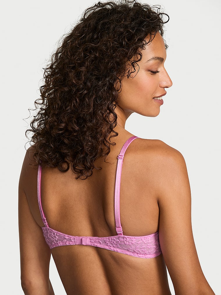 Victoria's Secret, Victoria's Secret Sexy Tee Lacie Lace-Up Unlined Demi Bra, Pink Lilac, onModelBack, 2 of 5 Nikita  is 5'10" and wears 34B or Small