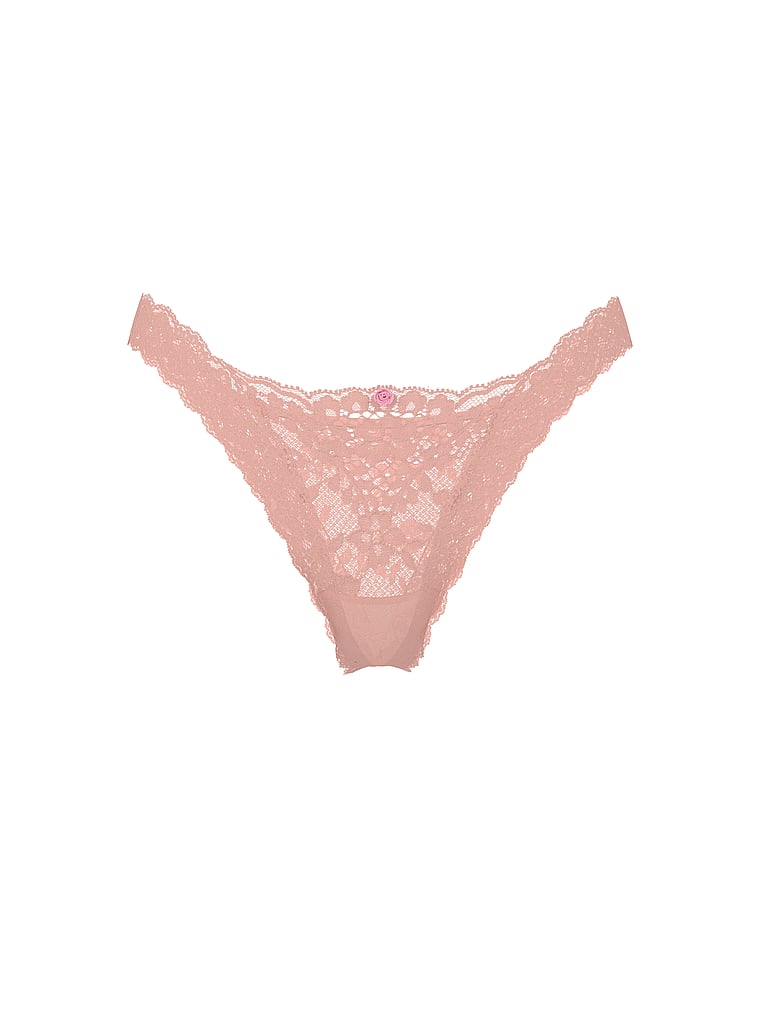 Victoria's Secret, Dream Angels Lace Rhinestone Heart Hardware Brazilian Panty, Royal Pink, offModelFront, 2 of 2