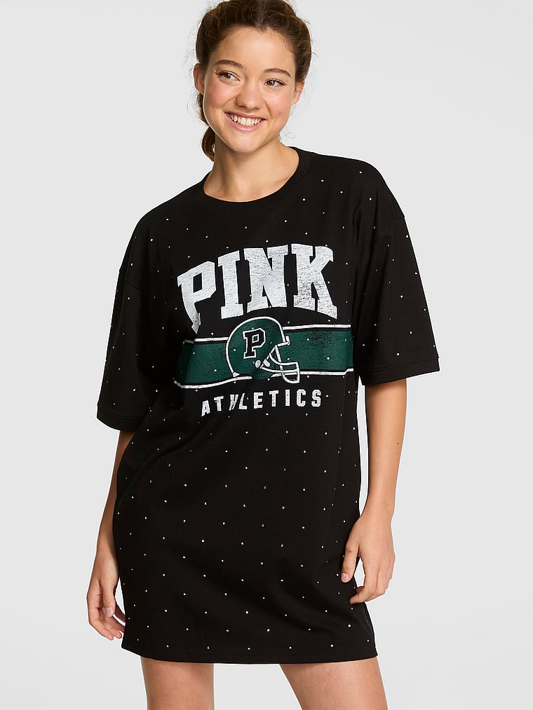 PINK Pima Cotton T-Shirt Dress, Pure black gameday, onModelFront, 1 of 4 Ruby is 5'6" and wears 32A or Small