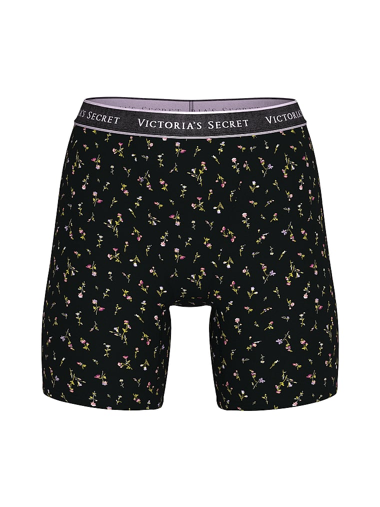 Victoria's Secret, Cotton Logo Cotton High-Waist Boxer Brief, Black Ditsy Floral, offModelFront, 3 of 3