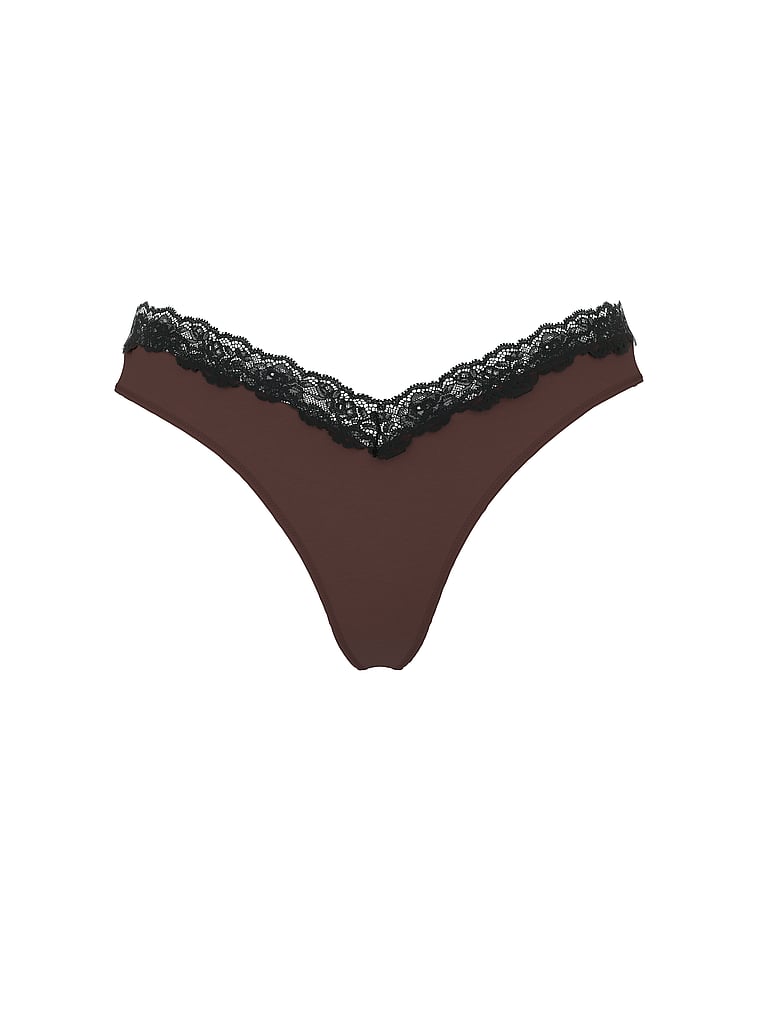 Victoria's Secret, Very Sexy Lace-Trim High-Leg Thong Panty, Ganache, offModelFront, 2 of 4