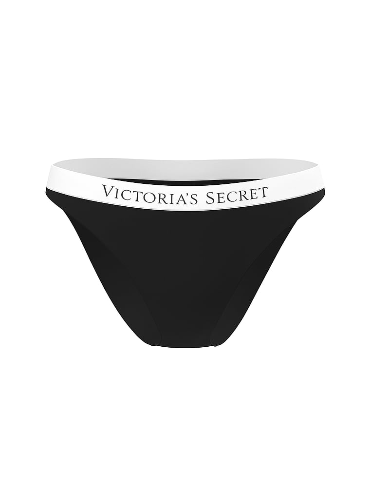 Victoria's Secret, Victoria's Secret Swim VS Iconic Logo Bikini Bottom, Pure Black, offModelFront, 3 of 3