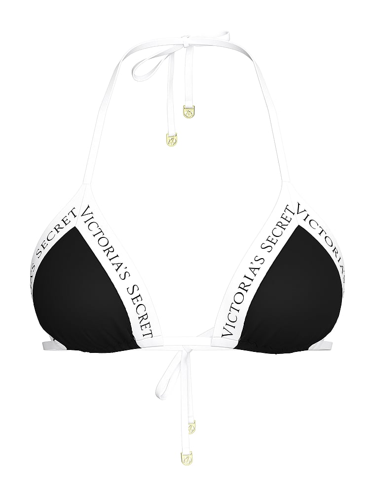 Victoria's Secret, Victoria's Secret Swim VS Iconic Logo Triangle Bikini Top, Pure Black, offModelFront, 3 of 3