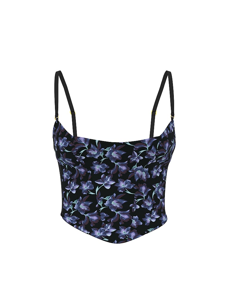 Victoria's Secret, Very Sexy Electric Orchid Burnout Velvet Strapless Corset Top, Black Electric Orchid, offModelFront, 3 of 4