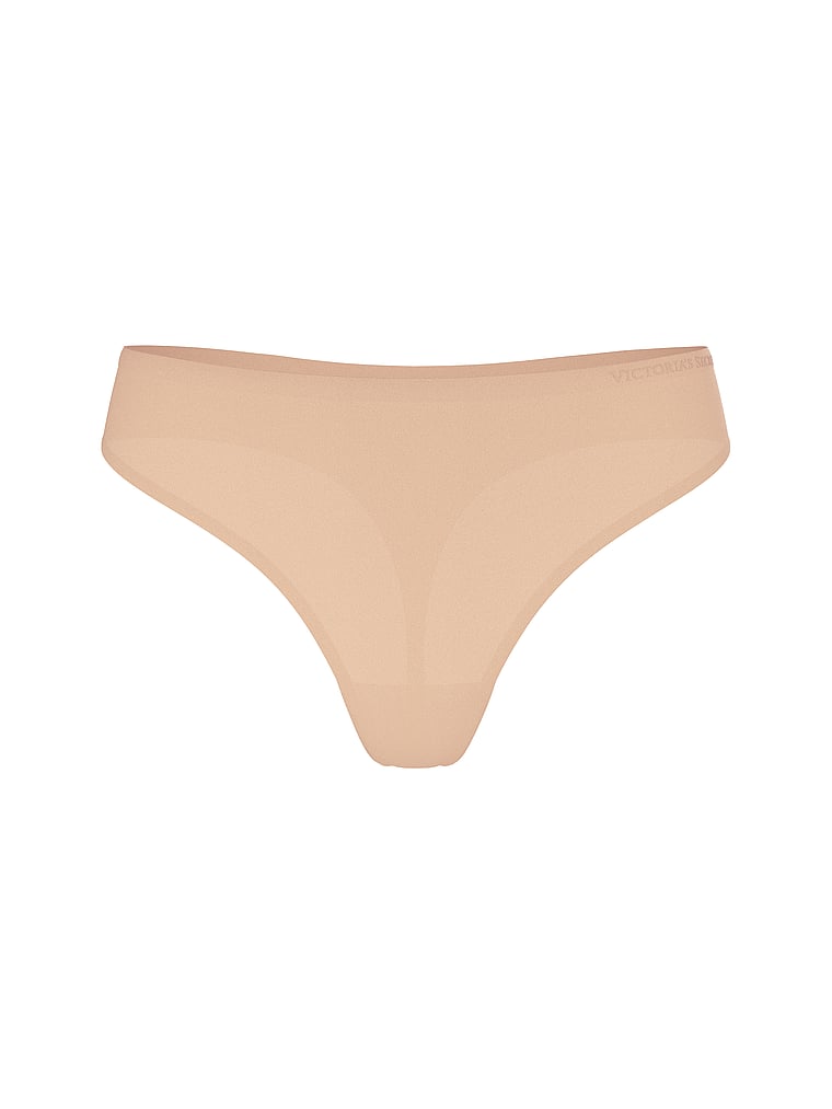 Victoria's Secret, Body by Victoria Body by Victoria Flex Shimmer Mid-Rise Thong Panty, Praline, offModelFront, 3 of 3
