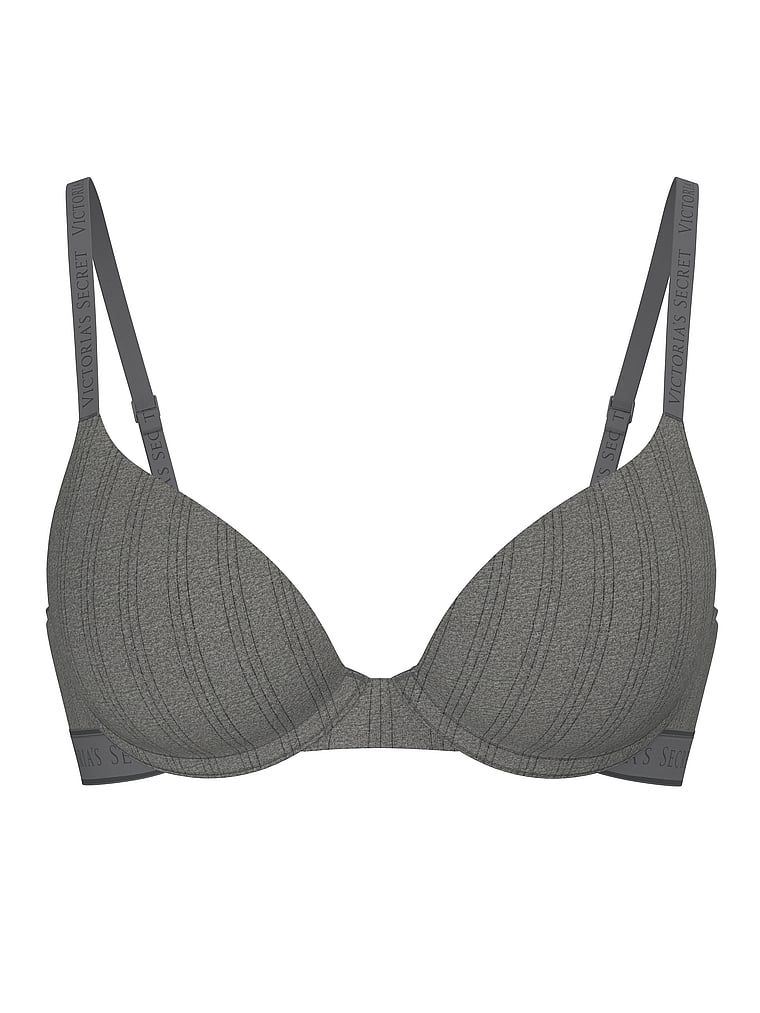 Victoria's Secret, The T-shirt Perfect Shape Ultra-Fine Modal Push-Up Bra, Heather Anthracite, offModelFront, 3 of 3