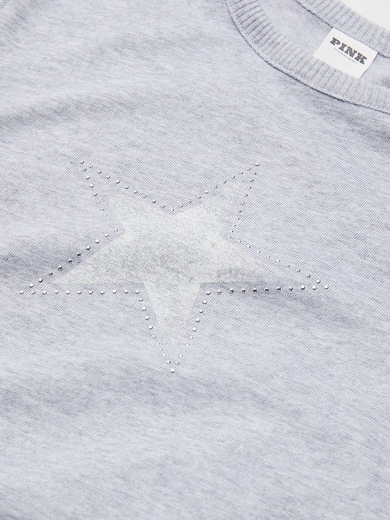 PINK Retro Cotton Tee, Medium heather grey band, onModelBack, 4 of 4