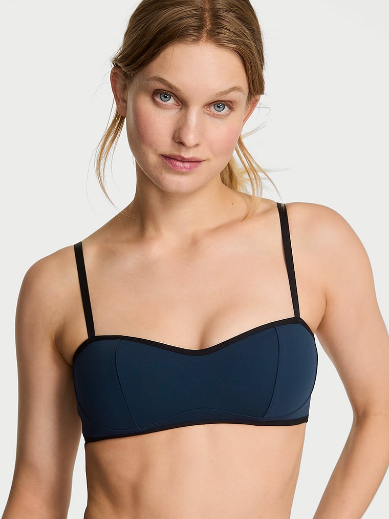 Victoria's Secret, VSX VSX Elevate™ Tipped & Accented Balconette Sports Bra, Impact Blue, onModelFront, 1 of 6 Lotta is 5'10" and wears 34B or Small