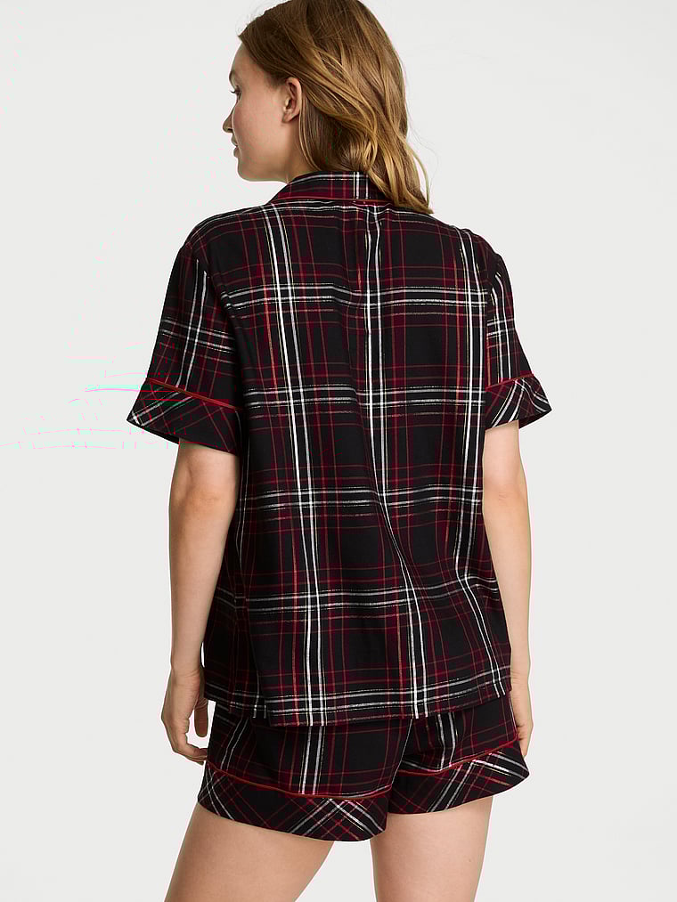 Victoria's Secret, Victoria's Secret Flannel Short Pajama Set, Black/Vs White/Red Yd Plaid, onModelBack, 2 of 4 Lotta is 5'10" or 178cm and wears S/Regular