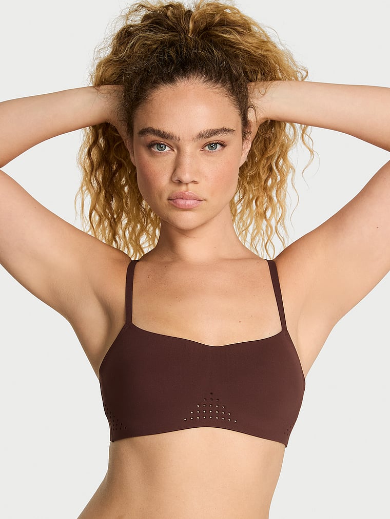 Victoria's Secret, VSX VSX Featherweight™ Light Balconette Sports Bra, Ganache, onModelFront, 1 of 3 Kiana is 5'9" or 175cm and wears 34B or Small