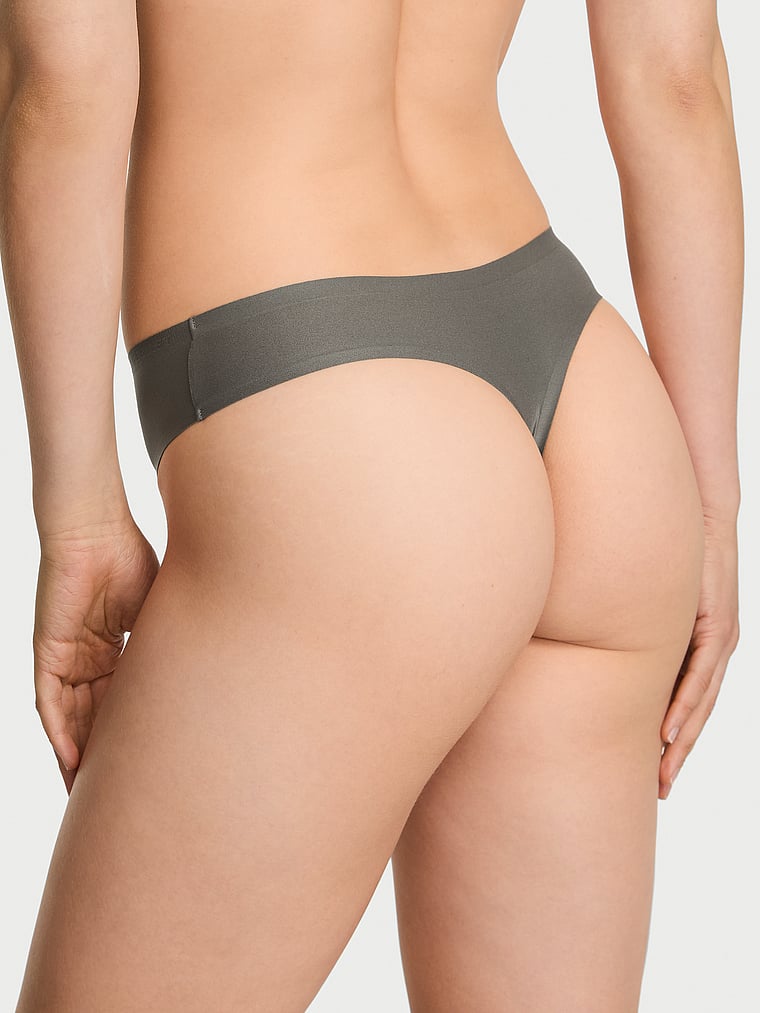 Victoria's Secret, Body by Victoria Body by Victoria Flex Shimmer Mid-Rise Thong Panty, Expedition Green, onModelBack, 2 of 3 Lotta is 5'10" or 178cm and wears Small