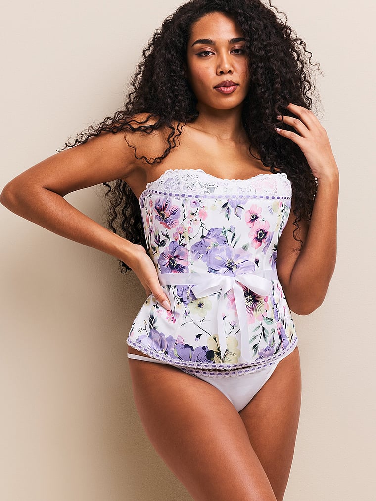 Victoria's Secret, Adore Me Hopelynn Corset and Panty Set, Spring Bouquet, onModelFront, 1 of 3