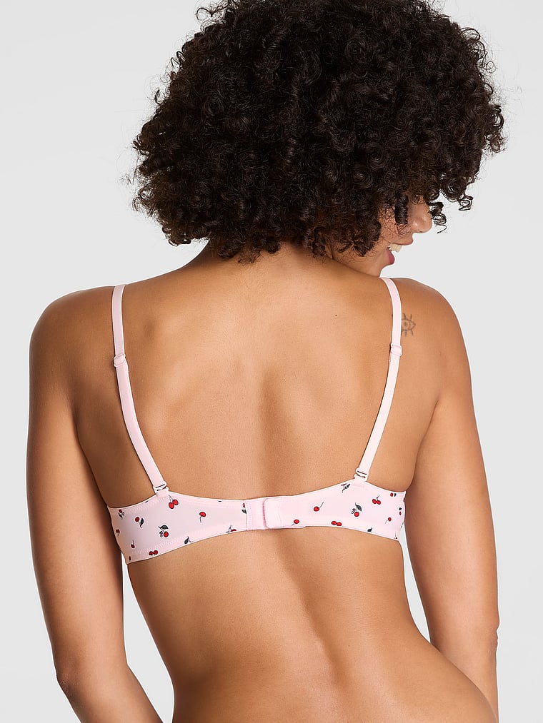 PINK Wear Everywhere Wear Everywhere Push-Up Bra, Pink Tulip Cherry Print, onModelBack, 2 of 4 Vanessa is 5'10" or 178cm and wears 32B or Small