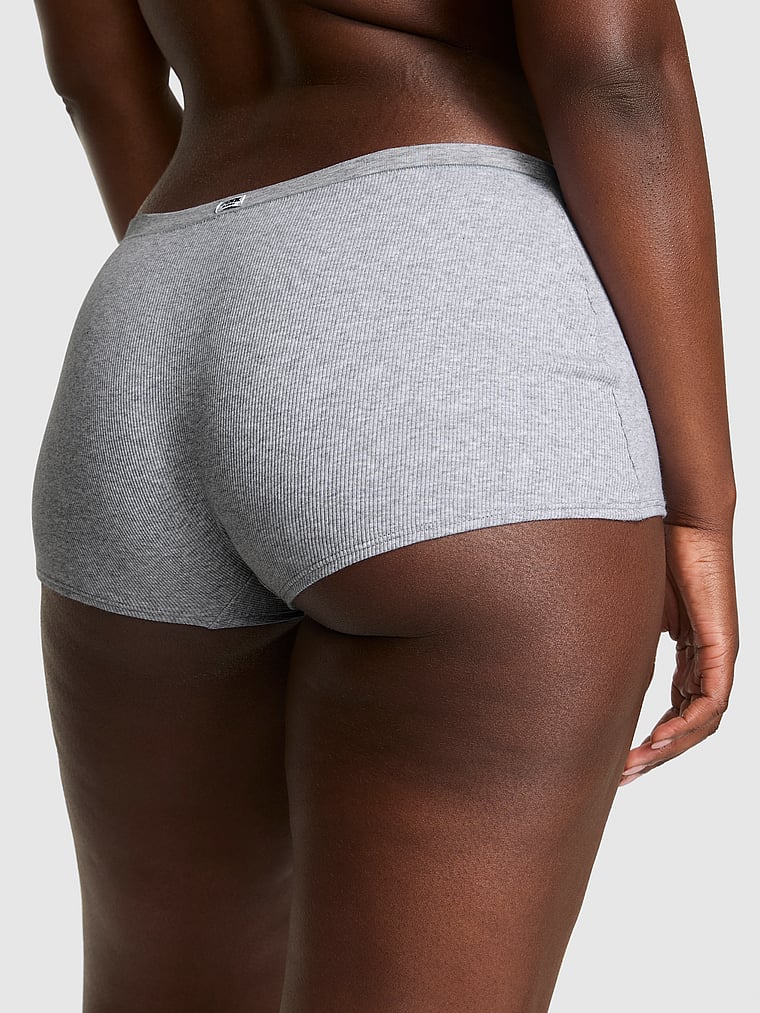 PINK Cotton Dorm Boyshort Panty, Medium Heather Grey, onModelBack, 2 of 3 Fanta is 5'11" or 180cm and wears Large