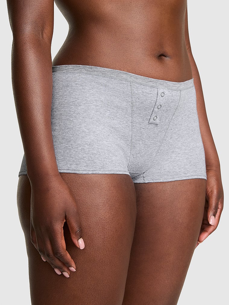 PINK Cotton Dorm Boyshort Panty, Medium Heather Grey, onModelFront, 1 of 3 Fanta is 5'11" or 180cm and wears Large