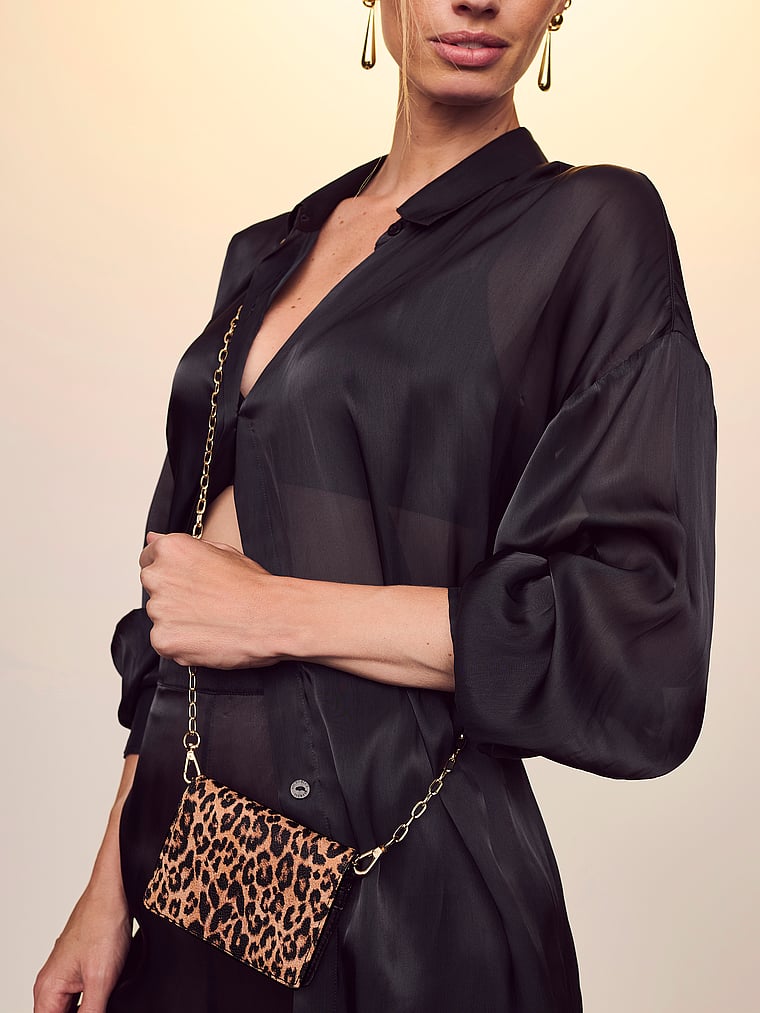 Victoria's Secret, Victoria's Secret Convertible Chain Wallet, Leopard, onModelBack, 2 of 4