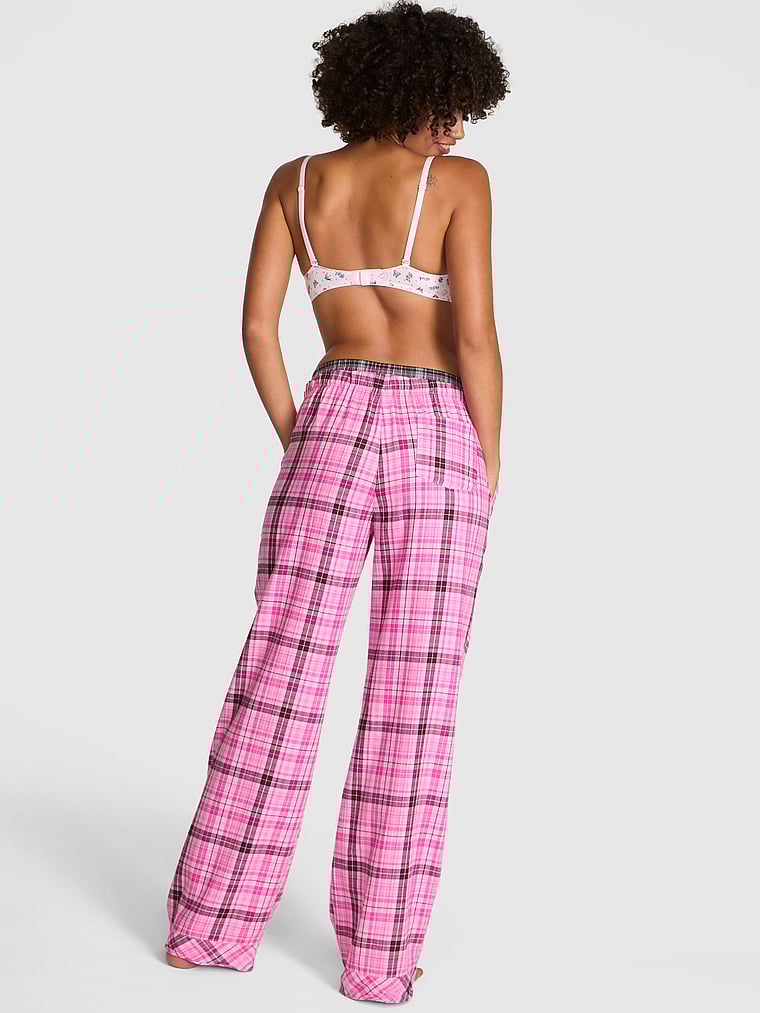 PINK Boyfriend Flannel Sleep Pants, Pink lollipop plaid, onModelBack, 3 of 4 Vanessa is 5'10" or 178cm and wears Small